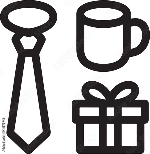 Tie mug and gift box icons for father day celebration