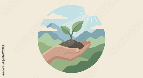 Hands gently holding soil with a fresh plant symbolizing environmental protection sustainability