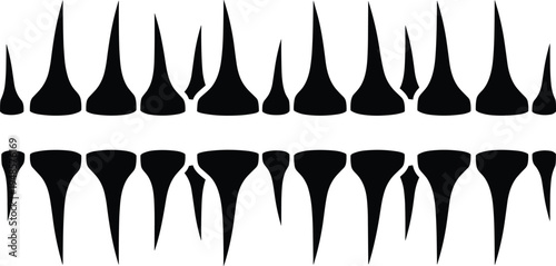 Scary monster mouth with sharp pointed teeth silhouette vector illustration isolated on white background, black predator jaw graphic for horror halloween logo design