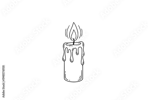 Hand drawn candlelight line art vector illustration minimal candle flame outline isolated on white background