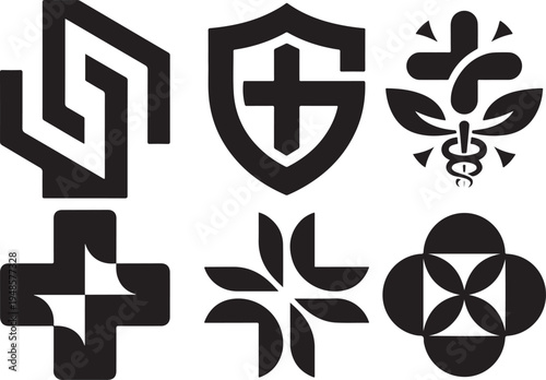 Medical plus healthcare logos set for clinic hospital pharmacy brand