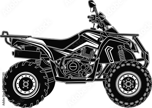 All terrain vehicle ATV quad bike detailed silhouette vector illustration, off road four wheeler motorbike transport design isolated on light background
