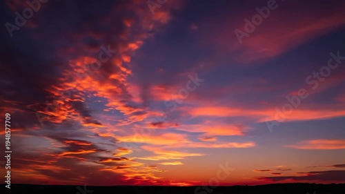 Vibrant Sunset Sky with Dramatic Clouds Over Horizon.