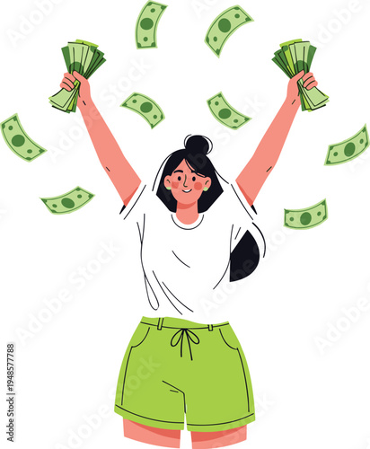 Vector silhouette of a woman celebrating with money