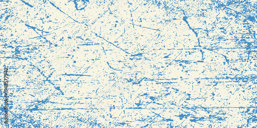 Grunge grainy blue brush stroke with spray texture. Hand drawn distress damaged vintage banner with zigzag bold line. Rough thick brush stroke texture. Spray paint effect vector background.