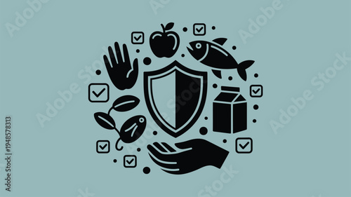 Food safety security icons shield