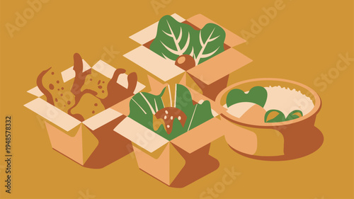 Food takeout boxes meal illustration