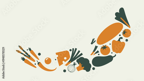 Fresh organic vegetables, healthy food ingredients illustration