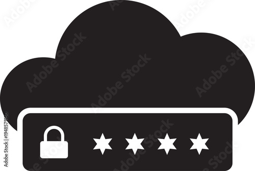 Cloud Security Icon with Lock and Stars
