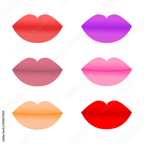 Lips of different colors arranged in a grid with variations of shades and styles to show choices for makeup and beauty