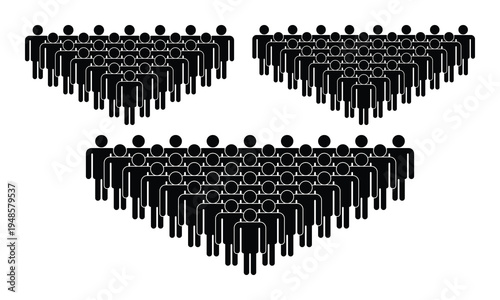 Stick Figure Crowd Silhouettes: Straight Rows V Formation Cluster Icons