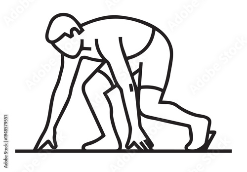 Athlete preparing to sprint from a crouched position Vector