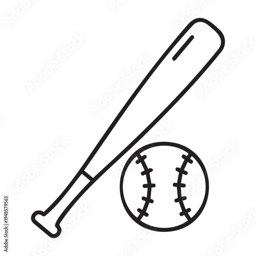 A black line drawing of a baseball bat and ball Vector