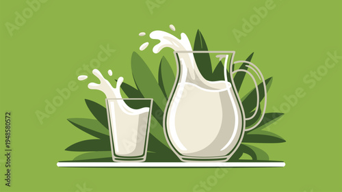 Pitcher glass milk leaves green