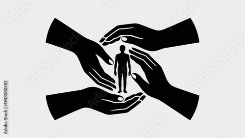 A vector graphic illustration of hands protecting a person