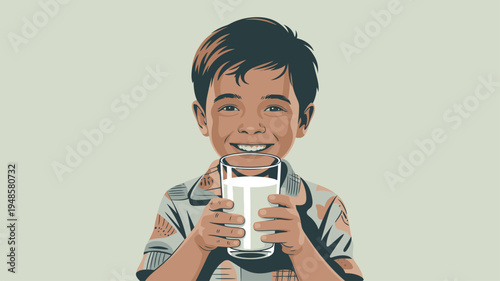 Smiling boy holding glass milk