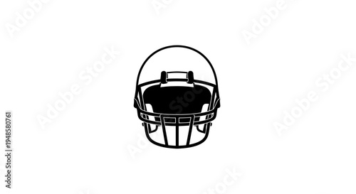 Black American Football Helmet Icon, Front View, Isolated on White Background