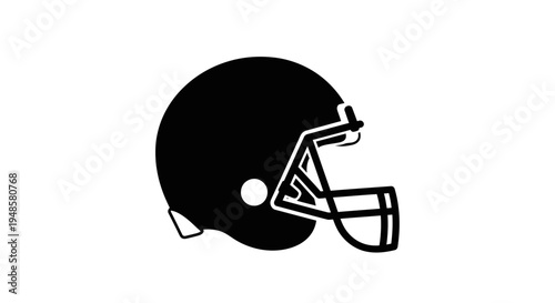 Black American Football Helmet Icon, Sport Equipment, Isolated on White Background