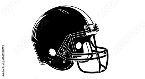 Black American Football Helmet Isolated on White Background, Sports Equipment Icon