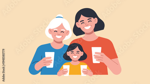 Three Generations Women Drinking Illustration