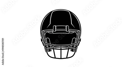 Black American Football Helmet Silhouette Isolated on White Background