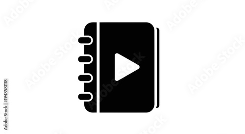 Video Notebook Icon: Play Button Symbol on Spiral Bound Journal for Digital Content Creation