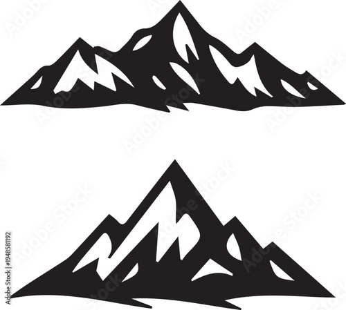A pair of minimalist black and white mountain illustrations for creative outdoor design projects