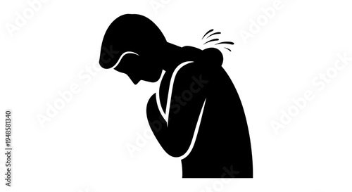 Silhouette of person with neck pain, stiff neck, and headache icon