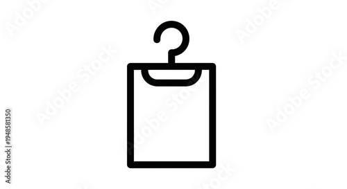 Simple black outline icon of a shopping bag on a hanger, isolated on white background.