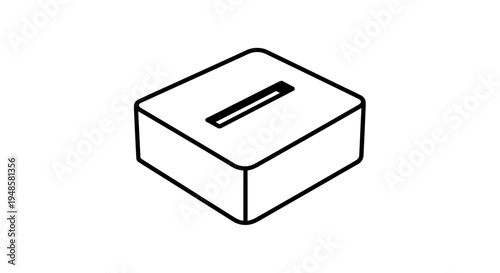 Simple black and white line drawing of a donation box with a slot