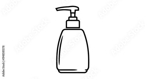 Simple Line Art Icon of a Dispenser Bottle with Pump, Isolated on White Background