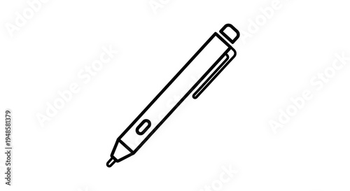Simple Line Art Icon of a Ballpoint Pen, Isolated on White Background