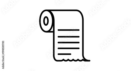 Paper Receipt Roll Icon, Simple Line Art of a Cash Register Tape