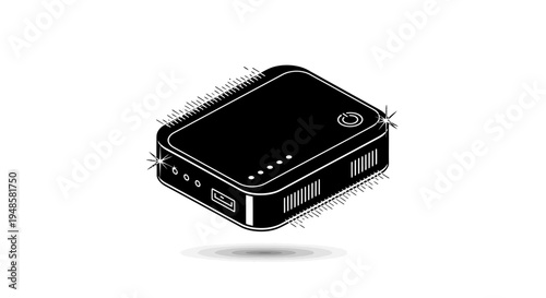 Portable Power Bank Icon, Black Silhouette, USB Charger, Battery Icon, Technology Concept