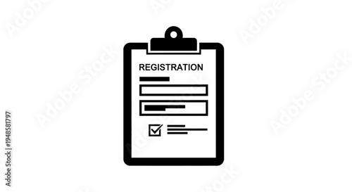 Registration Form on Clipboard Icon - Online Application, Sign Up, Data Entry Concept