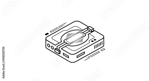Retro gaming console isometric line art illustration