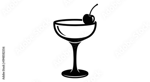 Classic Cocktail Icon with Cherry Garnish - Minimalist Black and White Line Art
