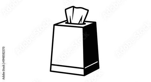 Clean Tissue Box Icon, Simple Black and White Line Art Illustration