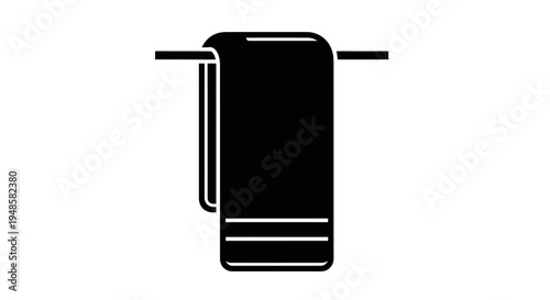 Clean Towel Hanging on Rack, Bathroom Accessory, Minimalist Icon