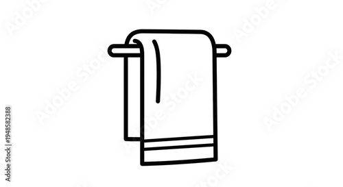 Clean Towel Hanging on a Towel Rack, Minimalist Line Art Icon