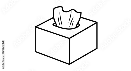 Cleanliness Tissue Box Icon, Simple Line Art, Isolated White Background, Hygiene Concept