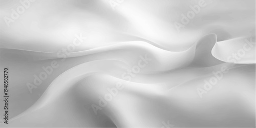 Elegant white silk and satin fabric background featuring soft flowing waves and a smooth luxury textile texture with light grey curves for a shiny decorative wallpaper design