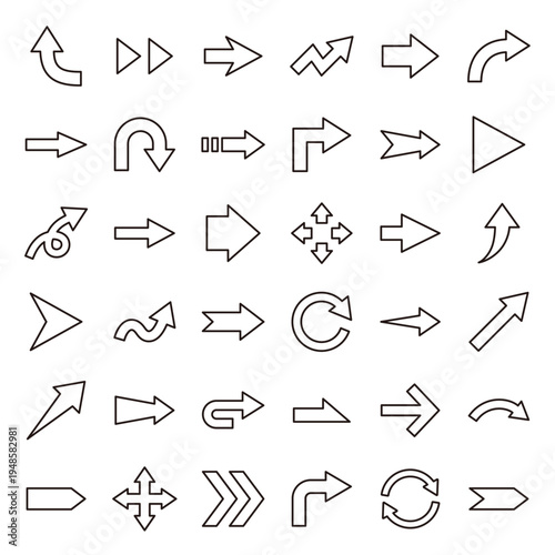 矢印のベクターイラストセット。アイコン、シンプル、線画