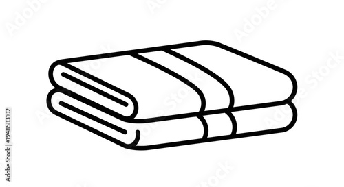 Folded Bath Towel Icon, Simple Line Art, Clean Fabric, Bathroom Accessory
