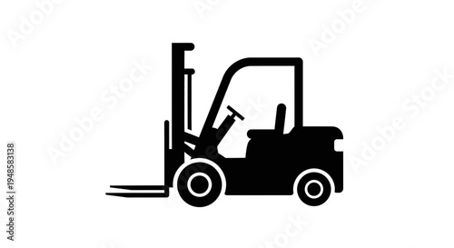 Forklift Truck Icon, Industrial Vehicle Silhouette, Logistics and Warehouse Equipment
