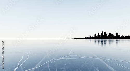 Frozen Cityscape Reflection: Ice Rink Skyline Silhouette