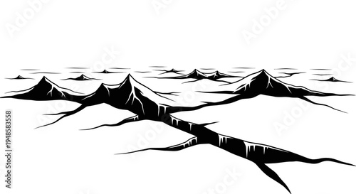 Cracked Ice Landscape with Jagged Peaks, Winter Scene, Abstract Nature