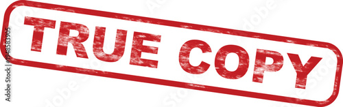 Red true copy stamp with distressed texture on white background