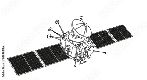 Satellite with Solar Panels and Antenna in Space - Scientific Spacecraft Illustration