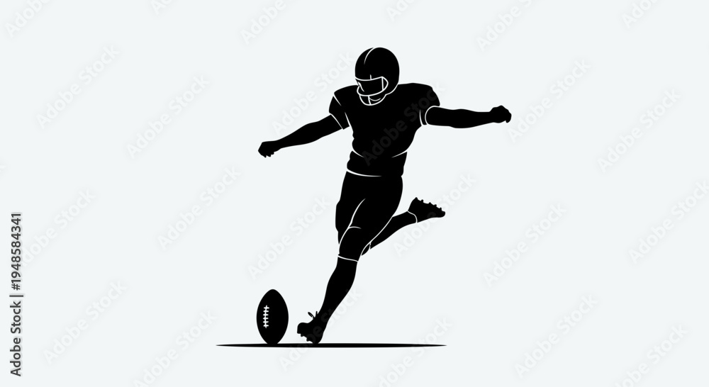 Fototapeta premium Silhouette of American Football Player Kicking Ball During Game